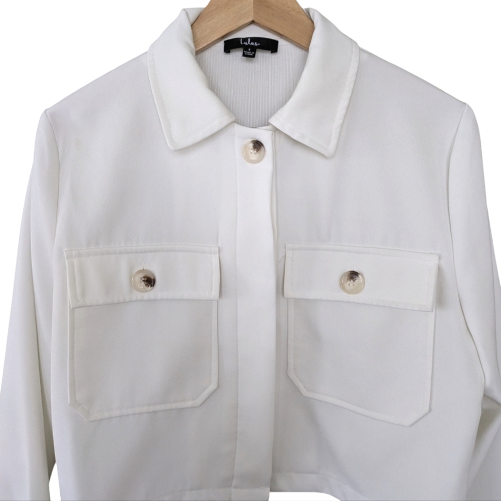 Lulu's White Cropped Button-Front Blazer Jacket - Picture 2 of 7